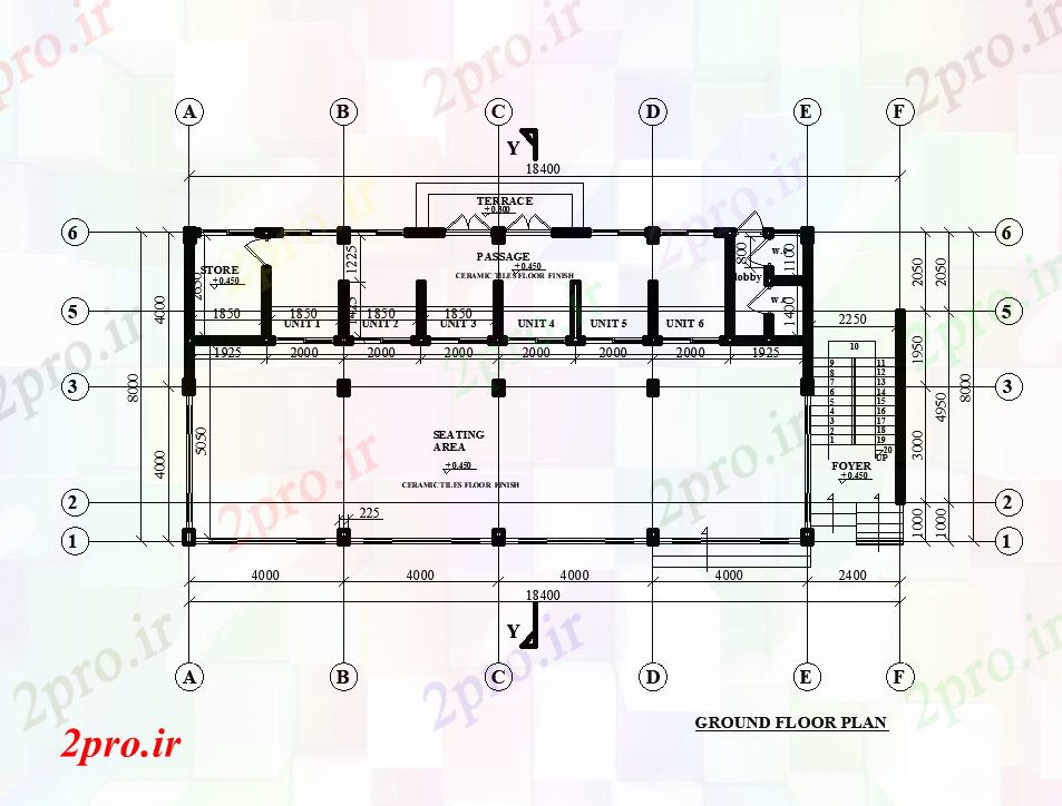 دانلود نقشه هتل - رستوران - اقامتگاه x4m طرحی رستوران طبقه همکف 8 در 18 متر (کد169313)