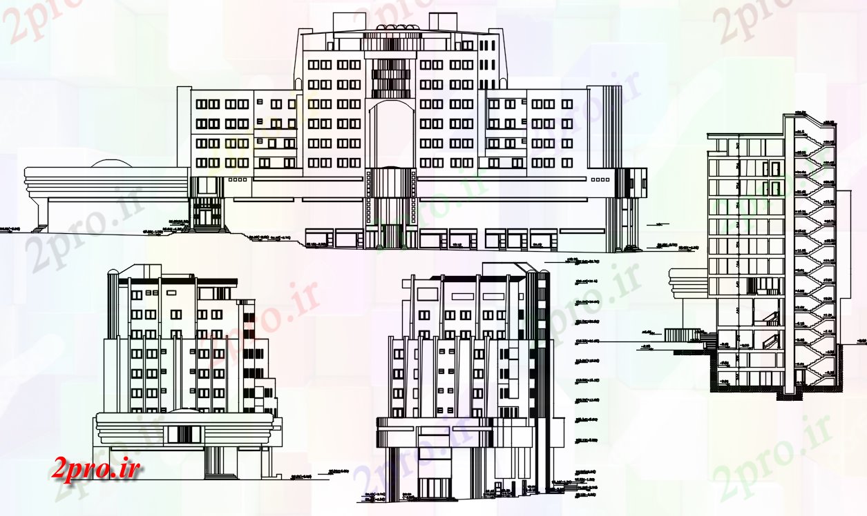 دانلود نقشه مسکونی  ، ویلایی ، آپارتمان  آپارتمان چند ساختمان بخش و نما Design  (کد169350)