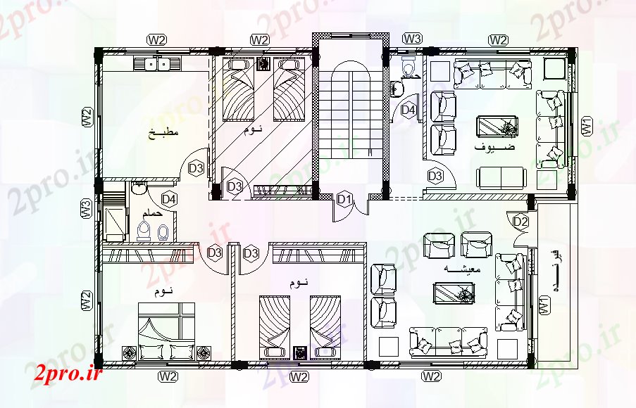 دانلود نقشه مسکونی  ، ویلایی ، آپارتمان  X10 متر خانه مبلمان طراحی  (کد169364)