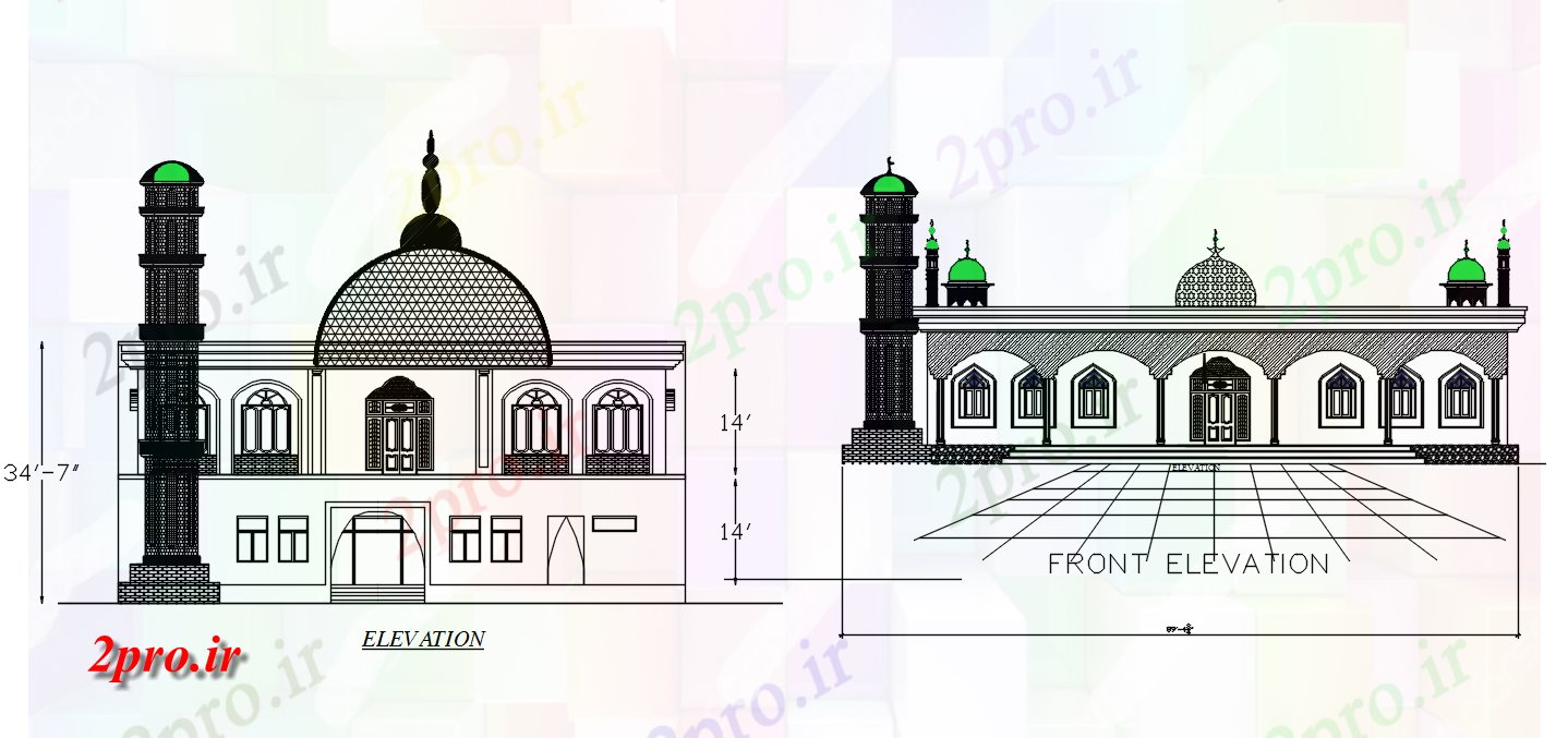 دانلود نقشه کلیسا - معبد - مکان مذهبی مسجد ساختمان نمای  (کد169375)