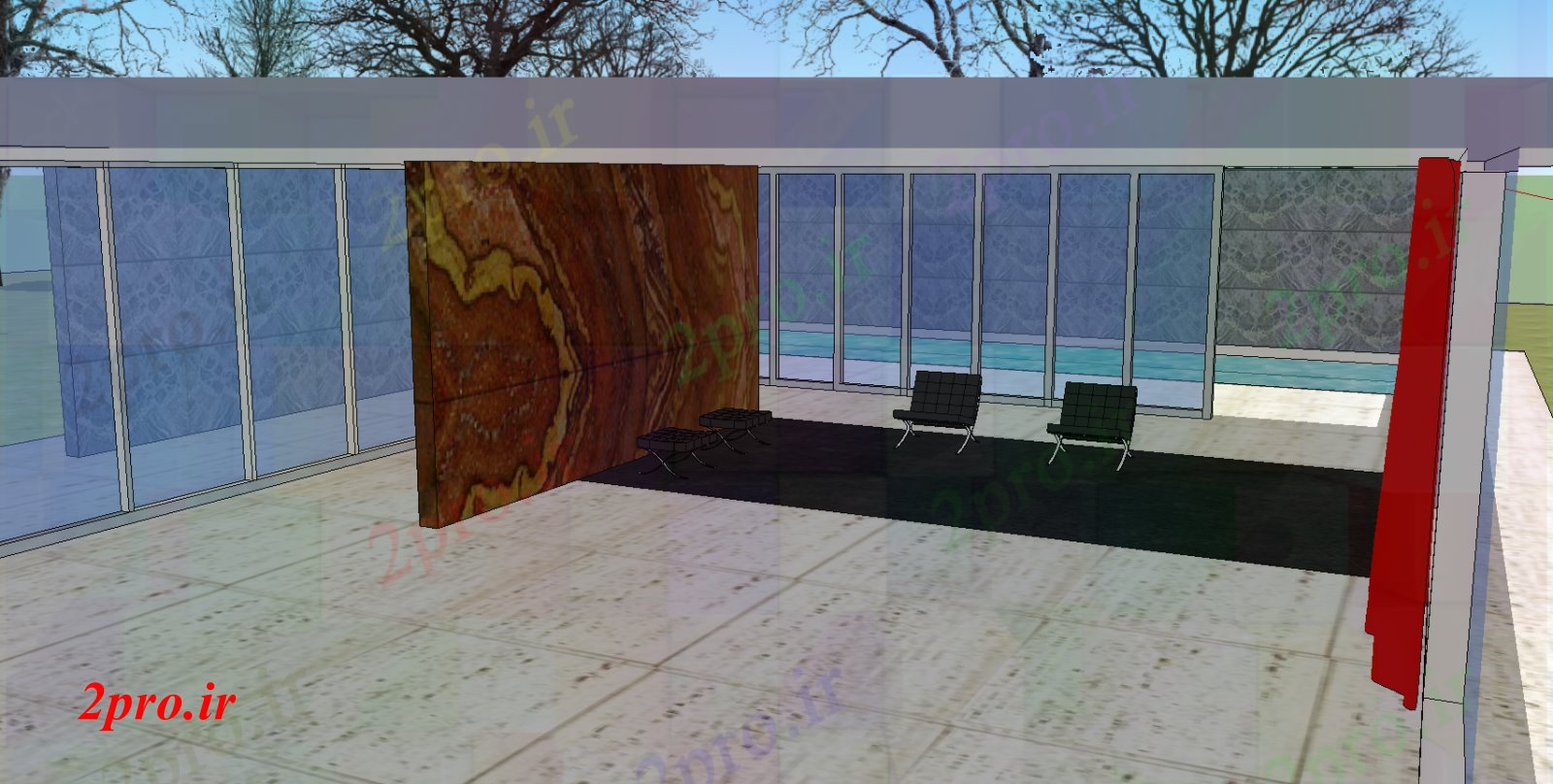 دانلود تری دی  غرفه بارسلونا طراحی شده توسط miesvanderrohe کد  (کد20159)