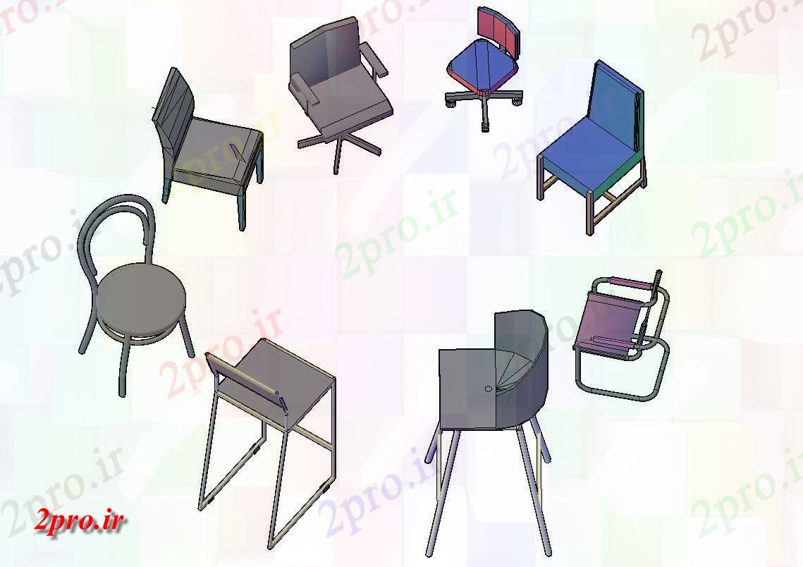 دانلود تری دی  رایگان دانلود D طراحی  از بسیاری از صندلی های مختلف با عمومی ارائه فایل  کد  (کد20244)