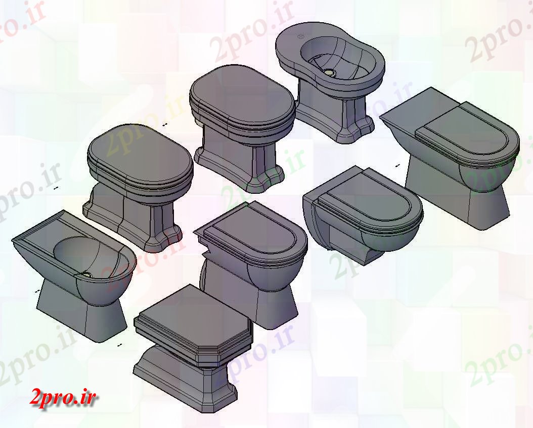 دانلود تری دی  D  نشیمن از انواع مختلف توالت طراحی کد  (کد20267)