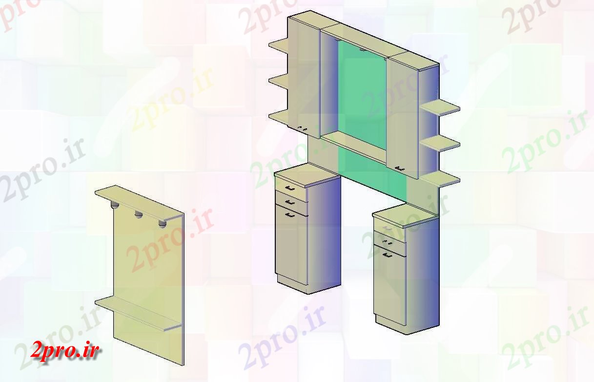 دانلود تری دی  D از چوبی ساده کابینه طراحی با قاب سازی دیوارها به فایل اتوکد کد  (کد20295)