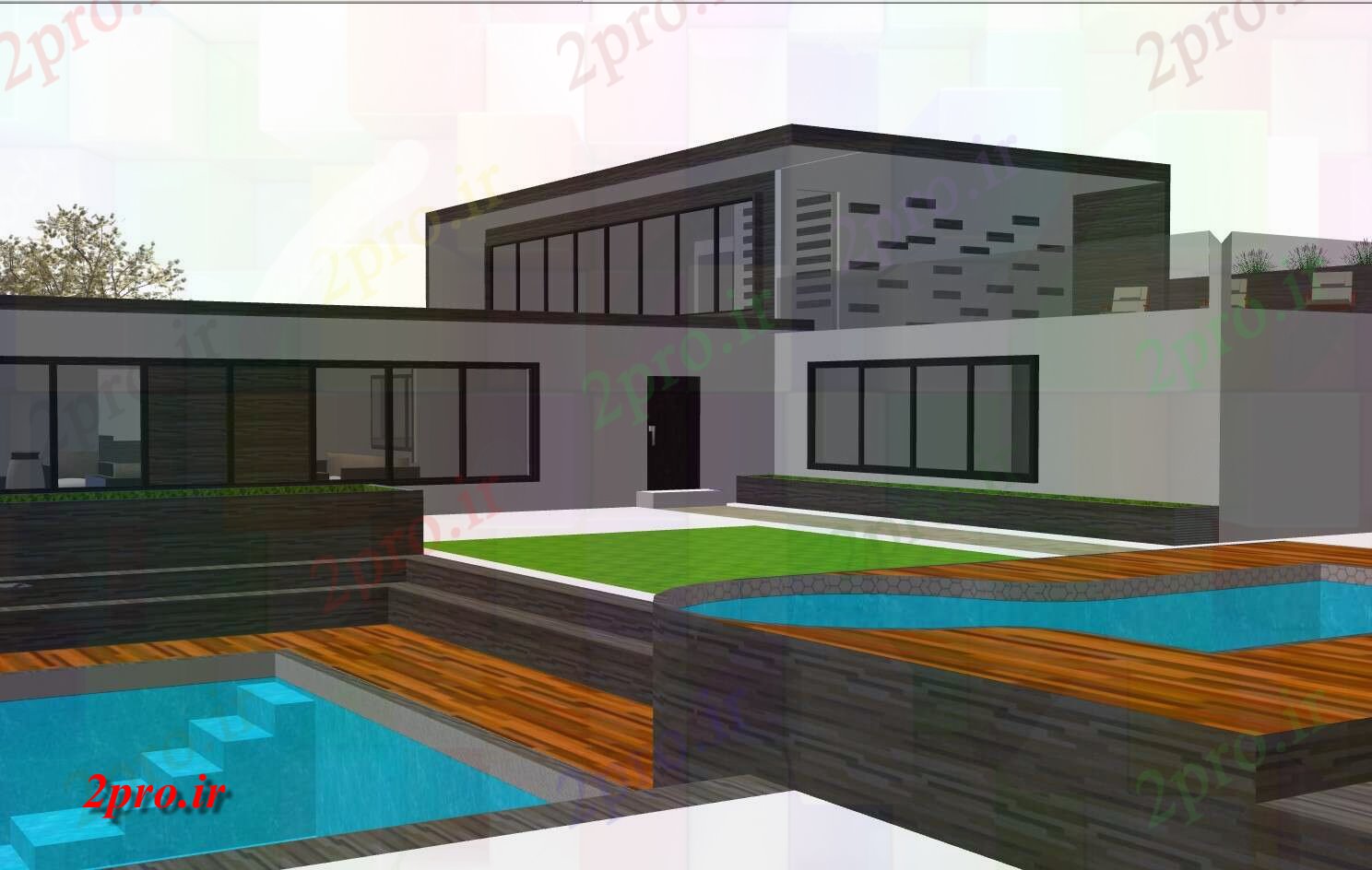 دانلود تری دی  خانه با استخر باغ و شنا کد  (کد21056)