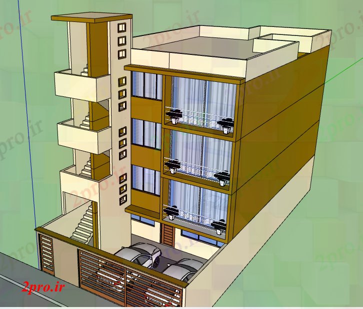 دانلود تری دی  D چهار طبقه طراحی ویلا مسکونی فایل dwg کد  (کد21401)