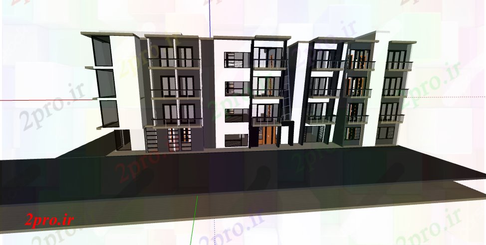 دانلود تری دی  D طراحی از پنج سطح چند خانواده ساختمان مسکونی فایل dwg کد  (کد21402)