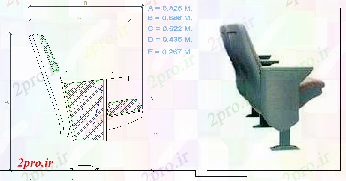 دانلود تری دی  ارتفاعی از یک بازوی صندلی فایل dwg کد  (کد21502)