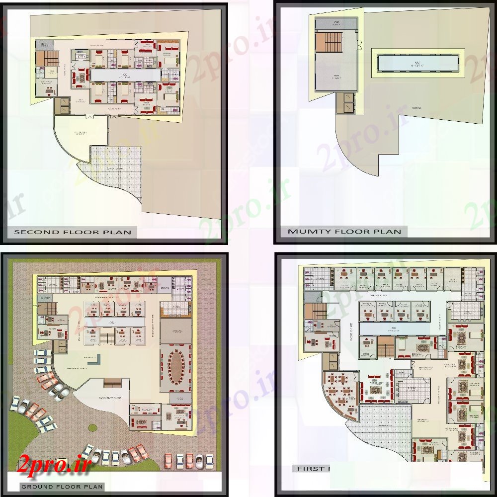 دانلود تری دی 3D نظر ساختمان تجاری فایل DWG جزئیات (کد21592)