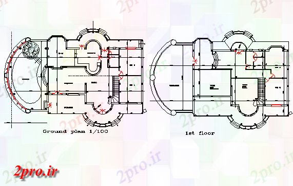 دانلود تری دی  طبقه همکف و اول خانه طبقه طرح جزئیات فایل dwg کد  (کد21751)