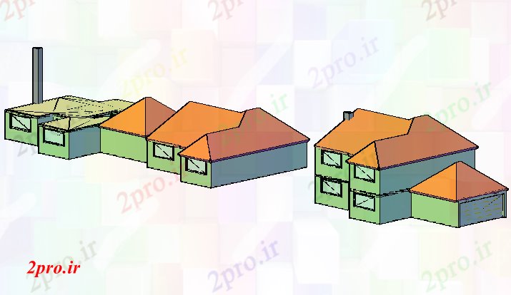دانلود تری دی  خانواده شن و ماسه خانه دو سطح  D فایل dwg مشاهده جزئیات کد  (کد21789)