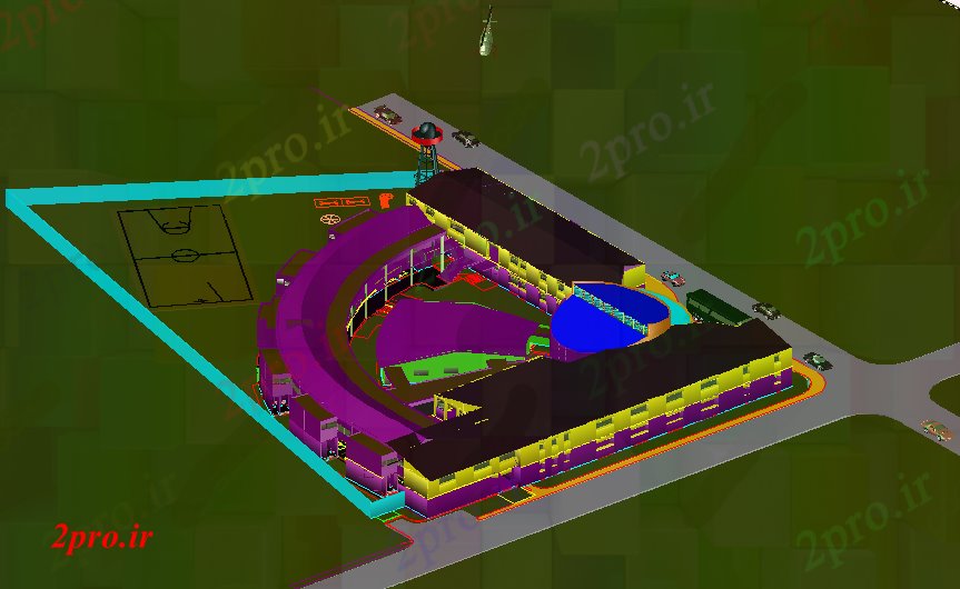 دانلود تری دی  طرح نهایی خانه با زمین در D نمایش فایل dwg کد  (کد22112)