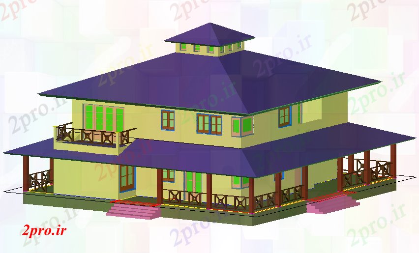 دانلود تری دی  طراحی D از خانه با نمای معماری فایل dwg کد  (کد22113)