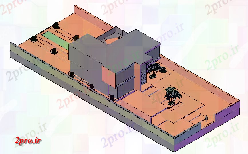 دانلود تری دی  طراحی خانه مدرن در D نمایش فایل dwg کد  (کد22186)