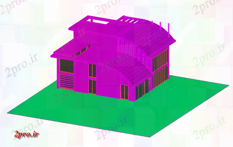 دانلود تری دی  خانه D طراحی نمای با نمای معماری فایل dwg کد  (کد22210)