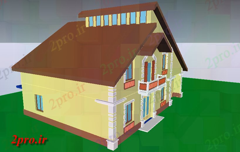 دانلود تری دی  سبک نوع اروپایی طراحی خانه در D نمایش فایل dwg کد  (کد22243)