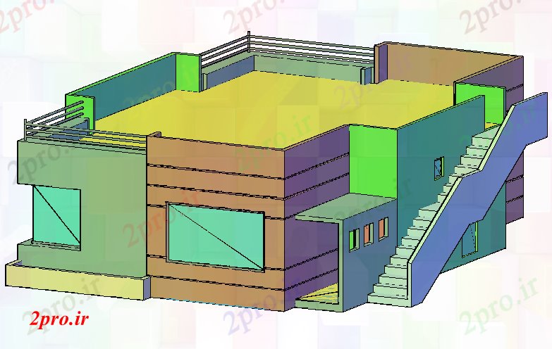 دانلود تری دی  نمایش D از خانه با نمای معماری فایل dwg کد  (کد22305)