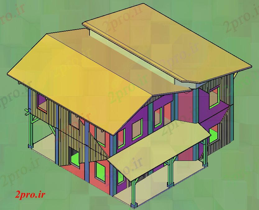 دانلود تری دی  خانه بامبو  D فایل dwg طرح خانه جزئیات کد  (کد22347)