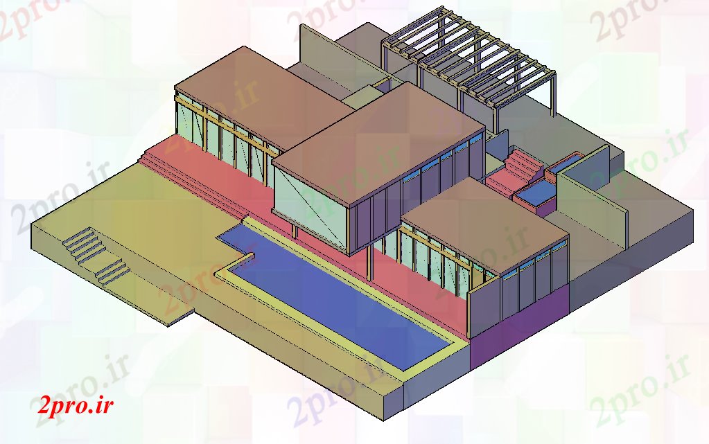 دانلود تری دی  درست خانه طراحی D با نمایش های معماری فایل dwg کد  (کد22540)