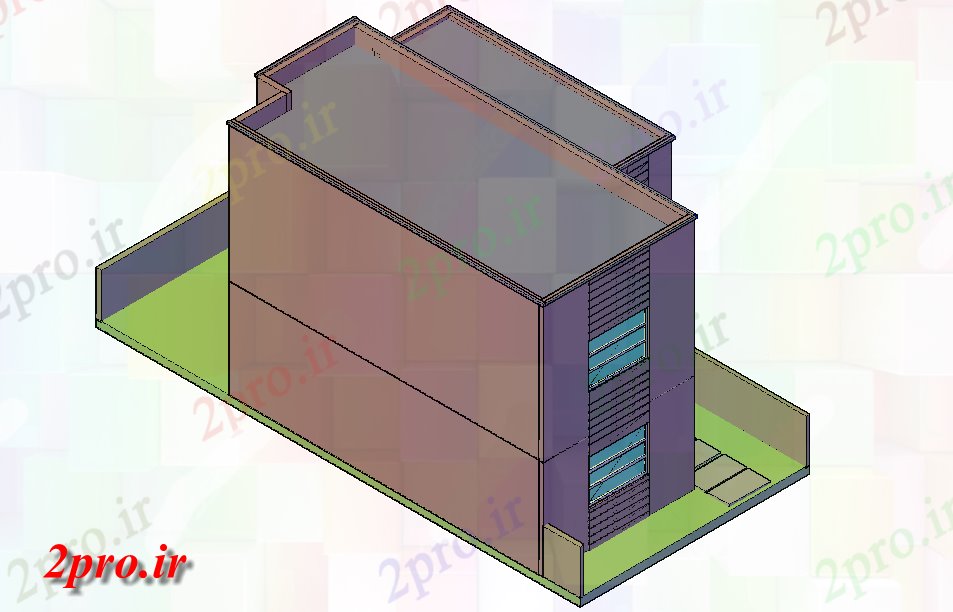 دانلود تری دی  D طراحی خانه با تشدید شیشه ای در فایل dwg مقابل کد  (کد22547)