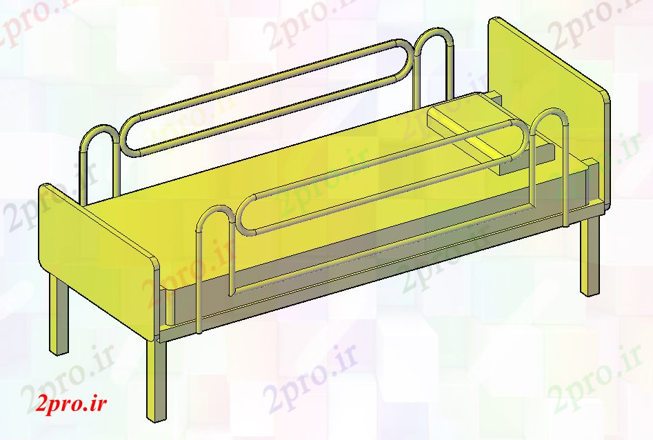 دانلود تری دی  نمایش D از تخت بیمارستان با مبلمان نمایش فایل dwg کد  (کد22752)