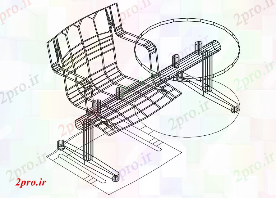 دانلود تری دی  D نمایش قاب سیم از صندلی کافی نت با مبلمان جدول فایل dwg مشاهده کد  (کد22753)