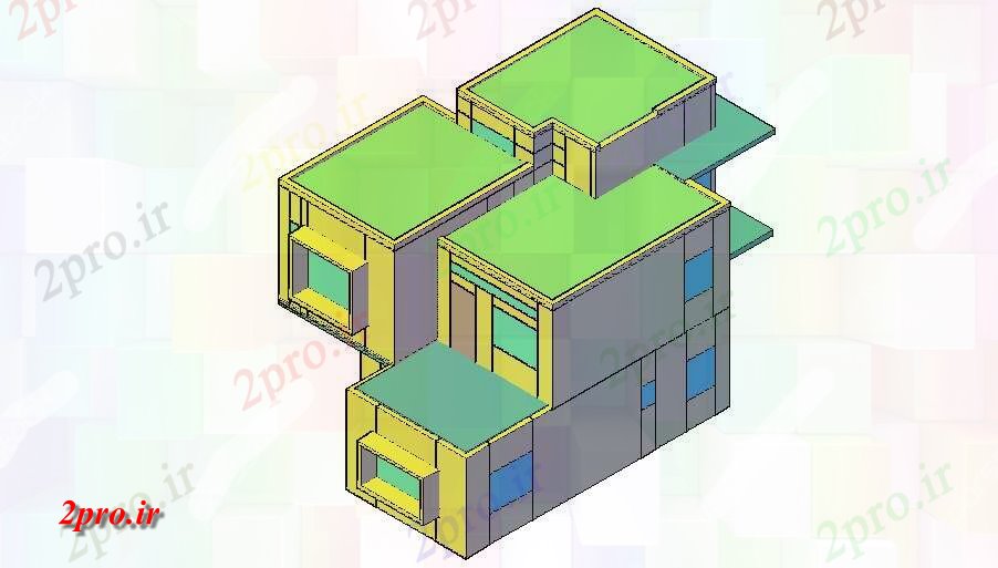 دانلود تری دی  دو سطح خانه یک خانواده D  ارتفاع جزئیات طراحی  کد  (کد22882)