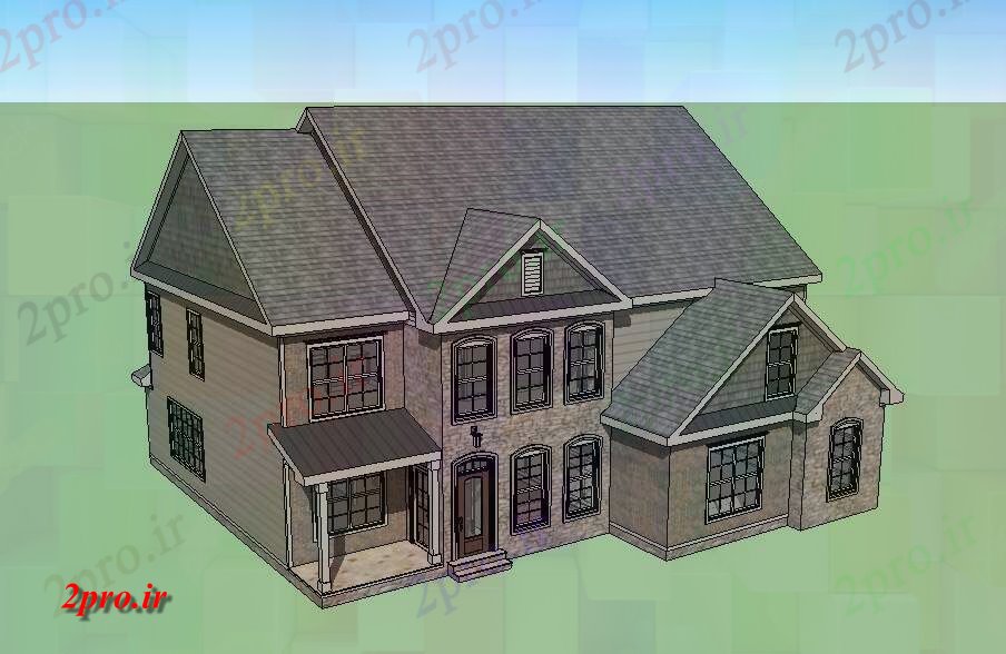دانلود تری دی  دو سطح خانه ساخت D  مدل طراحی جزئیات SKP فایل کد  (کد22890)