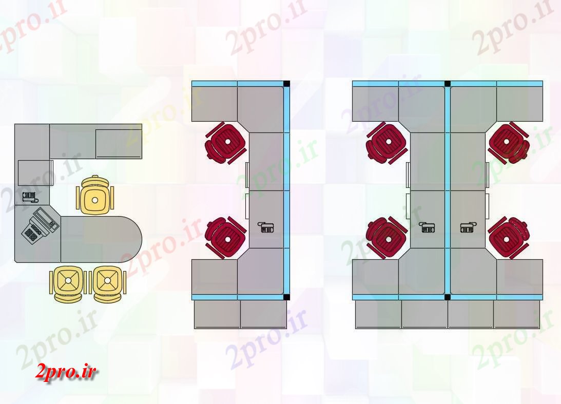 دانلود تری دی  میز اداری چند بلوک ارتفاع D  طراحی جزئیات  کد  (کد22952)