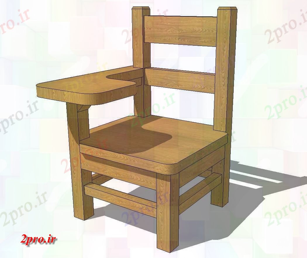 دانلود تری دی  صندلی چوبی دانشجو D ارتفاع جزئیات طراحی   SKP فایل کد  (کد23008)
