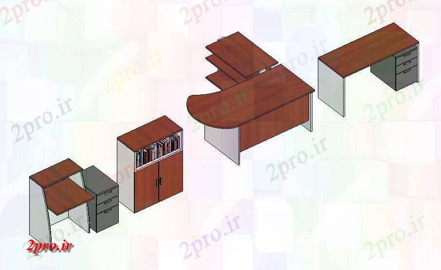 دانلود تری دی  چندگانه مبلمان اداری بلوک های D طراحی جزئیات SKP فایل کد  (کد23034)