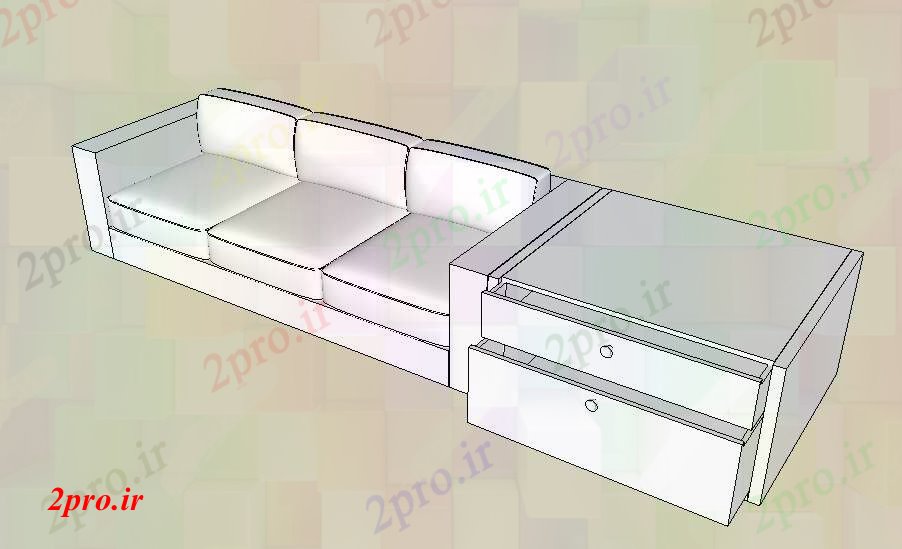 دانلود تری دی  مجموعه مبل خلاق با جدول کشو سمت مدل D  طراحی جزئیات SKP فایل کد  (کد23091)