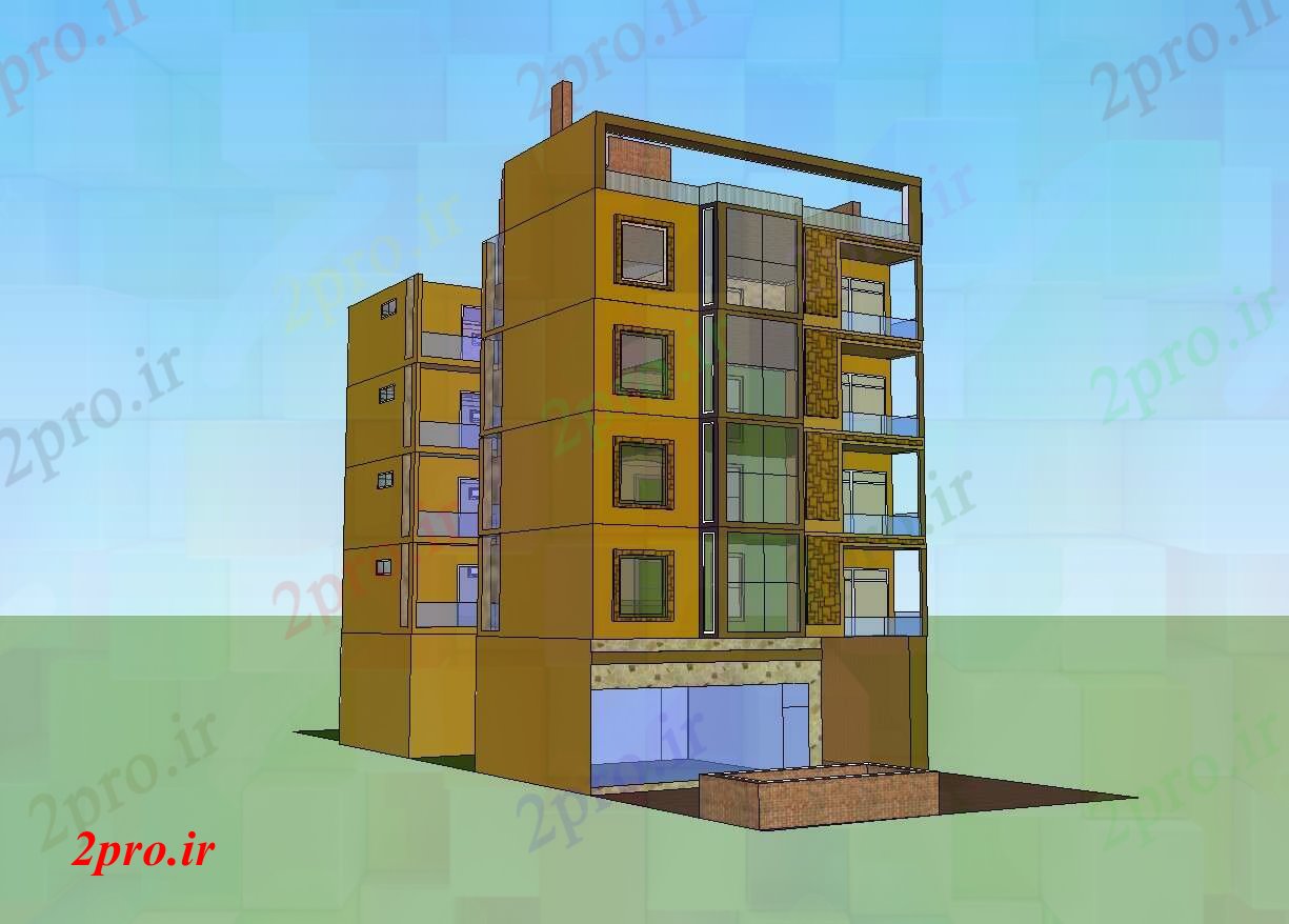 دانلود تری دی  D طراحی  ساختمان مسکونی در فایل SketchUp کد  (کد23216)