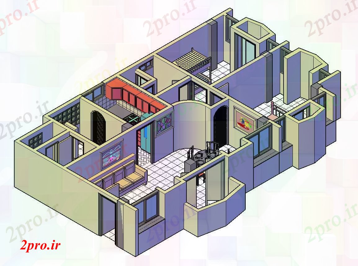 دانلود تری دی  D طراحی داخلی آپارتمان در فایل dwg کد  (کد23264)