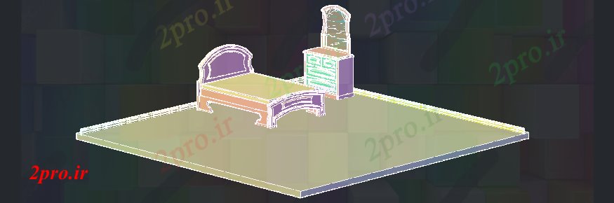 دانلود تری دی  D طراحی  از تخت دو نفره در فایل dwg کد  (کد23367)