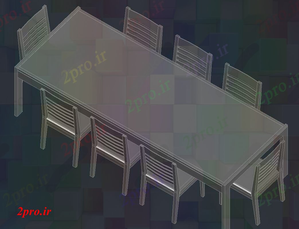 دانلود تری دی  میز ناهار خوری با صندلی در فایل اتوکد کد  (کد23487)