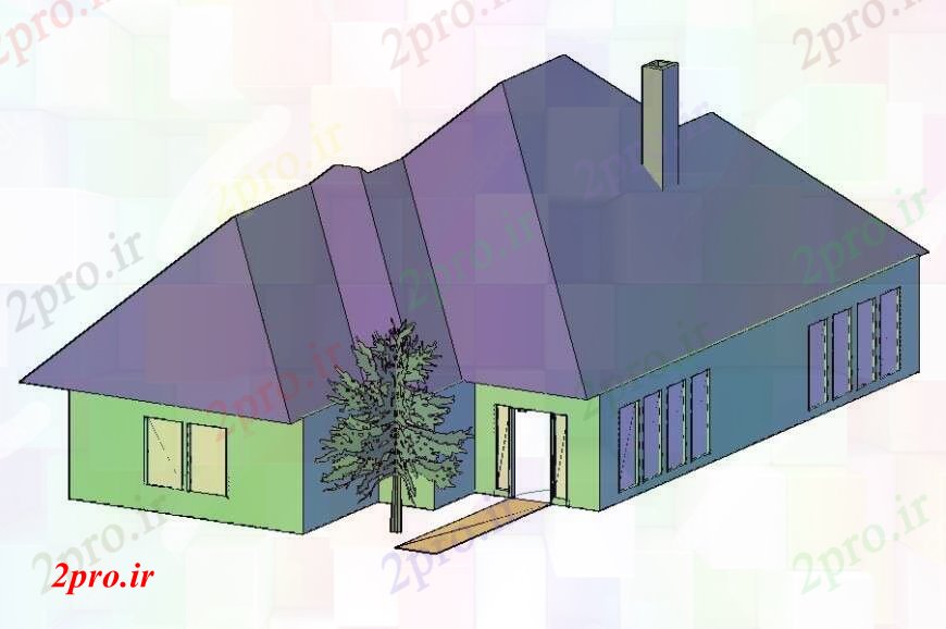 دانلود تری دی  یک خانواده خانه سقف مدل D  طراحی جزئیات  کد  (کد23504)