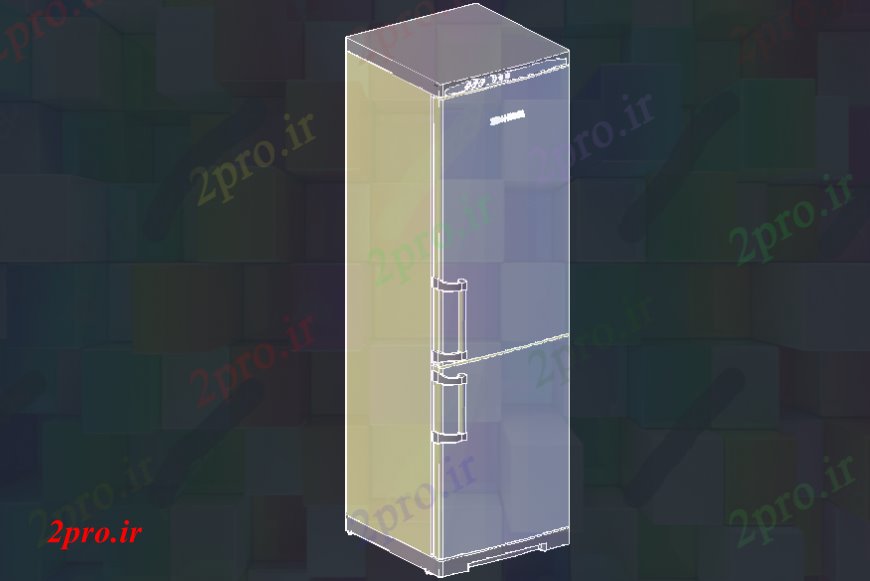 دانلود تری دی  دو درب یخچال و فریزر D  ارتفاع جزئیات طراحی  کد  (کد23518)