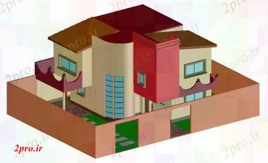 دانلود تری دی  زیبا مدل خانه های مسکونی طراحی D جزئیات  کد  (کد23571)