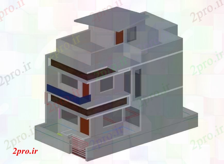 دانلود تری دی  داستان سه خانه مسکونی مدرن مدل D جزئیات طراحی   کد  (کد23597)