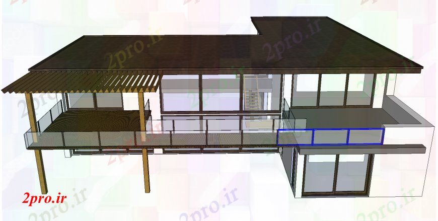 دانلود تری دی  خانه شیشه ای زیبا مدل D جزئیات طراحی   SKP فایل کد  (کد23874)