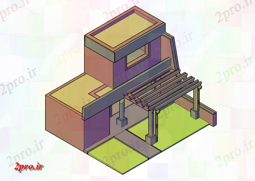 دانلود تری دی  جزئیات D خانه جلو سمت ارتفاعی کد  (کد24119)