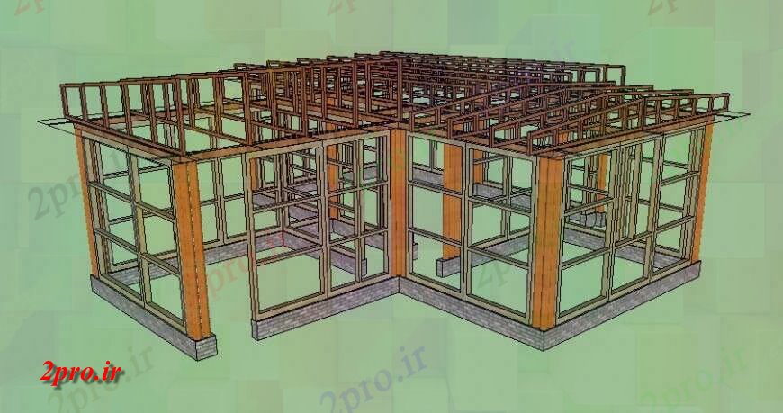 دانلود تری دی  جزئیات اسکلت چوبی مدل های D از فایل dwg خانه کد  (کد24134)