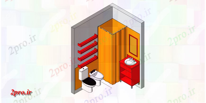 دانلود تری دی  خانه خلاق توالت مدل D جزئیات طراحی   SKP فایل کد  (کد24204)