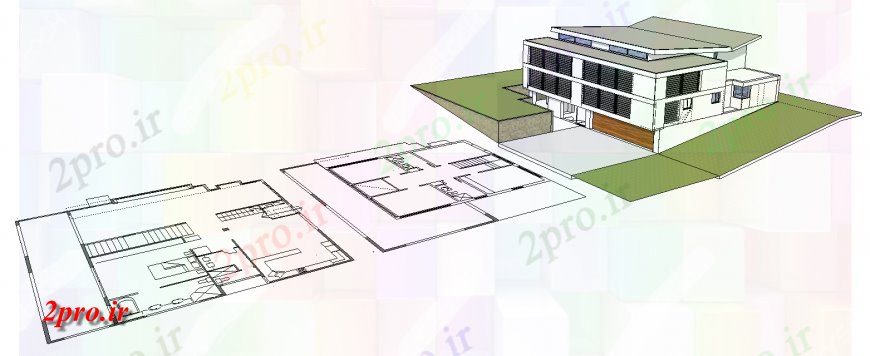 دانلود تری دی  D طراحی  از خانه های ییلاقی با تمام نمای جانبی در فایل SKP. کد  (کد24441)