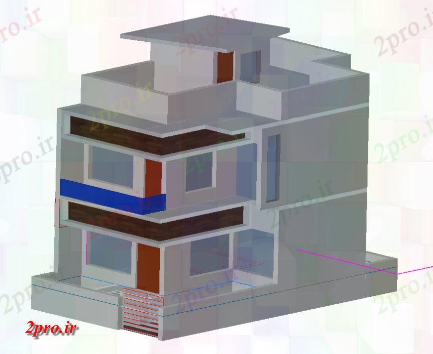 دانلود تری دی  مدل D از ساختمان مسکن ارتفاع جزئیات فایل layout اتوکد کد  (کد24788)