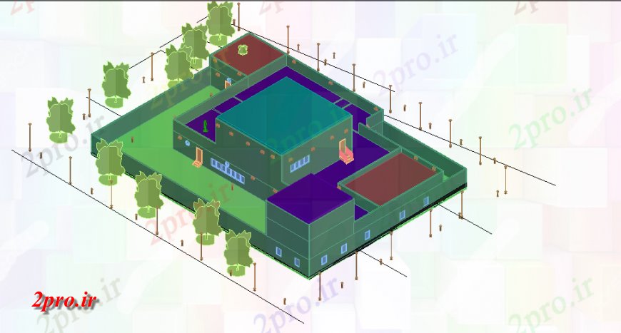 دانلود تری دی  نمای بالای یک خانه مدل d فایل طراحی dwg کد  (کد24837)