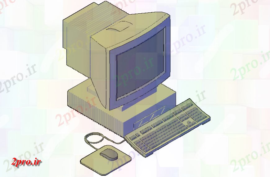دانلود تری دی  کامپیوتر نمای ایزومتریک  D معین به فایل اتوکد کد  (کد25403)