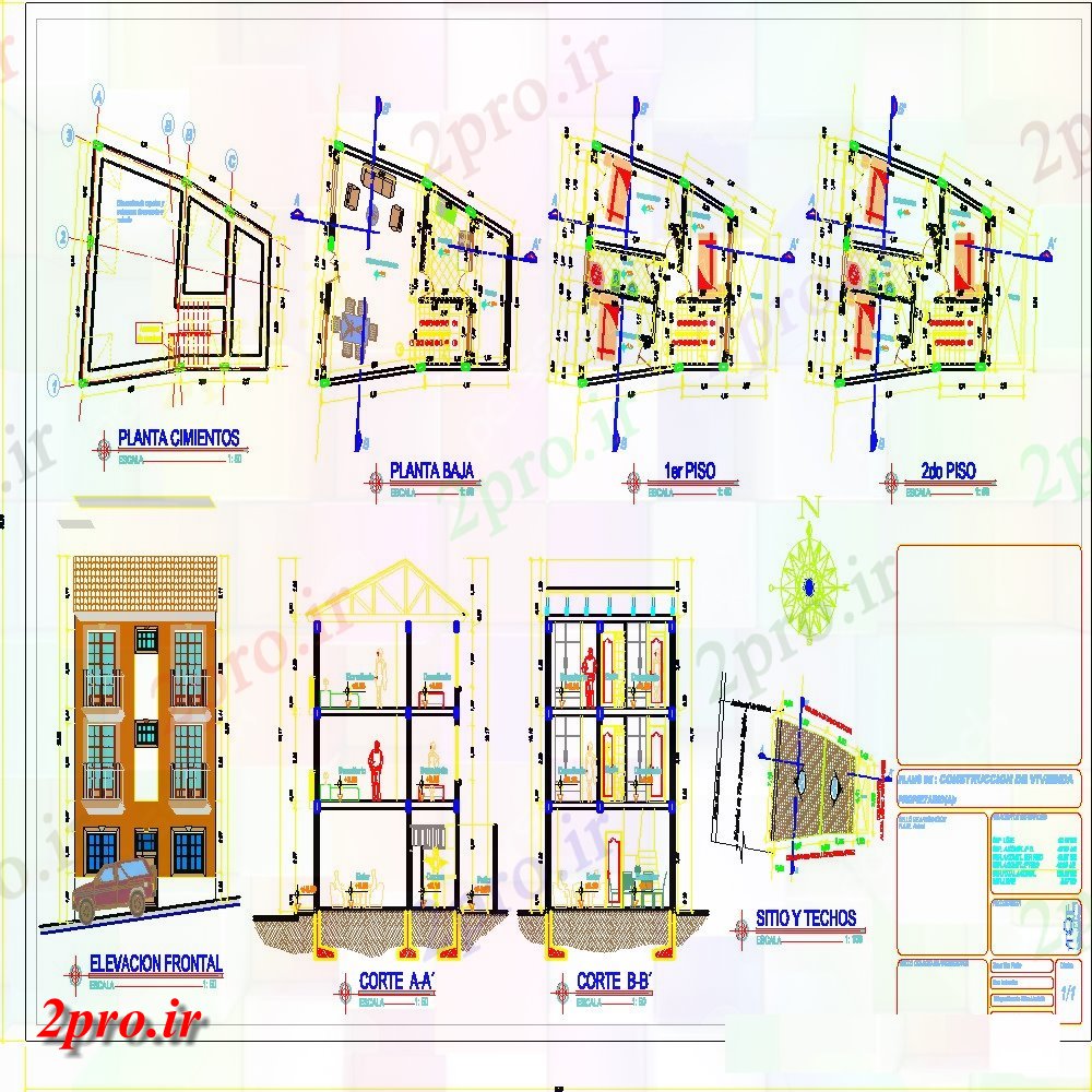 دانلود نقشه کوچک خانه های ییلاقی ابعاد 00 × 00 متر به 7 در 9 متر (کد27555)