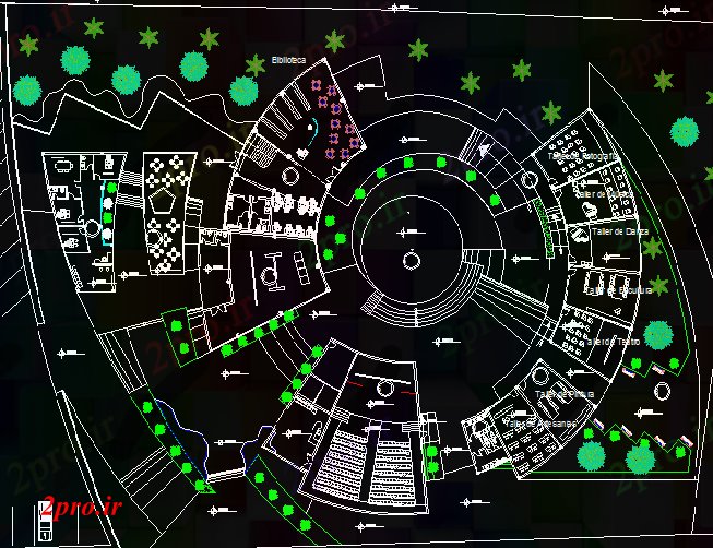 دانلود  نقشه سالن اجتماعات ، سینما ، سالن کنفرانس 55×79 متر (کد27973)
